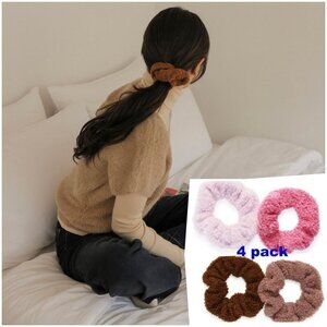 Nordstrom Fleece Teddy Fuzzy Scrunchies 4-pack Brown Pink Cozy Hair Accessories